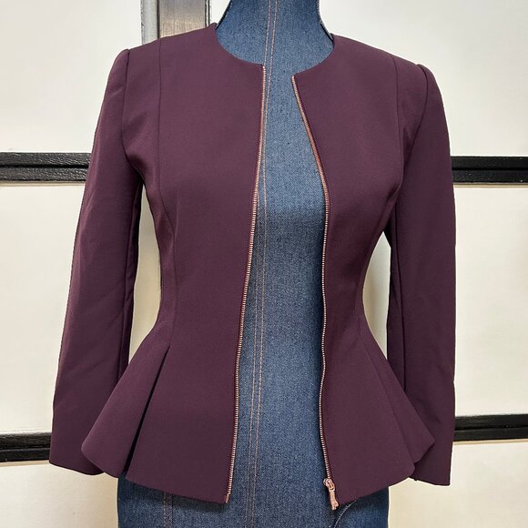 Ted Baker Evening Jacket, Size 0, Burgundy, Flared Cuff, Zipper - Picture 1 of 6